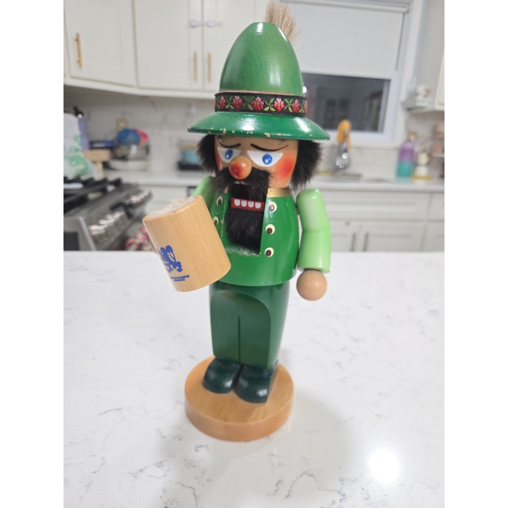 Handmade Steinbach German Bavarian Beer Drinker Wooden Nutcracker All Green 13"